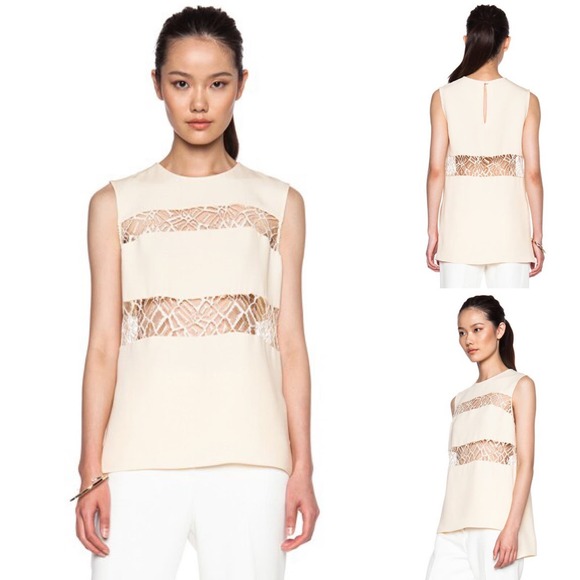 Adam Lippes Tops - Adam Lippes Moroccan Lace Inset Silk Blouse Size Medium